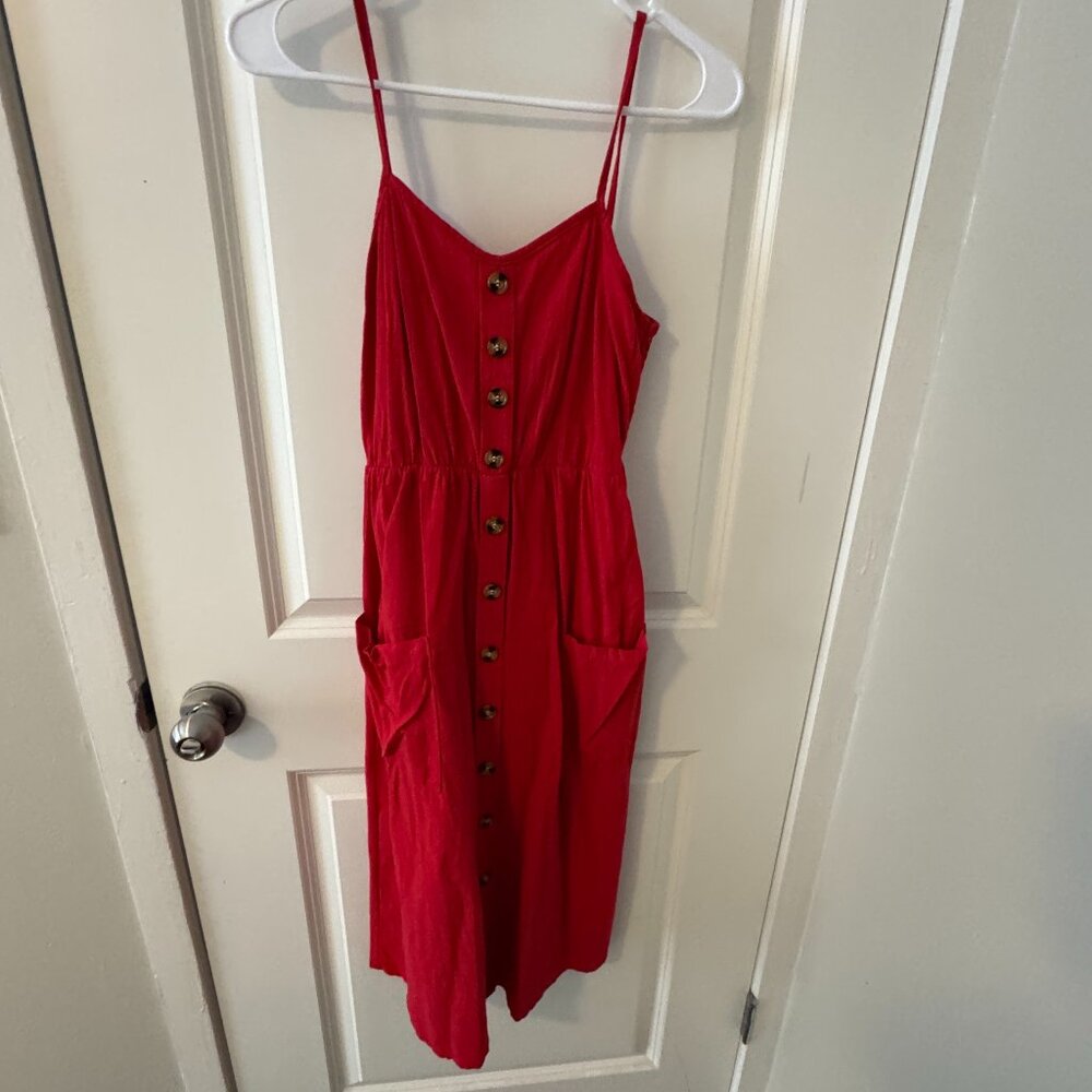 Women's Spaghetti Strap Red Dress with Buttons Size Small